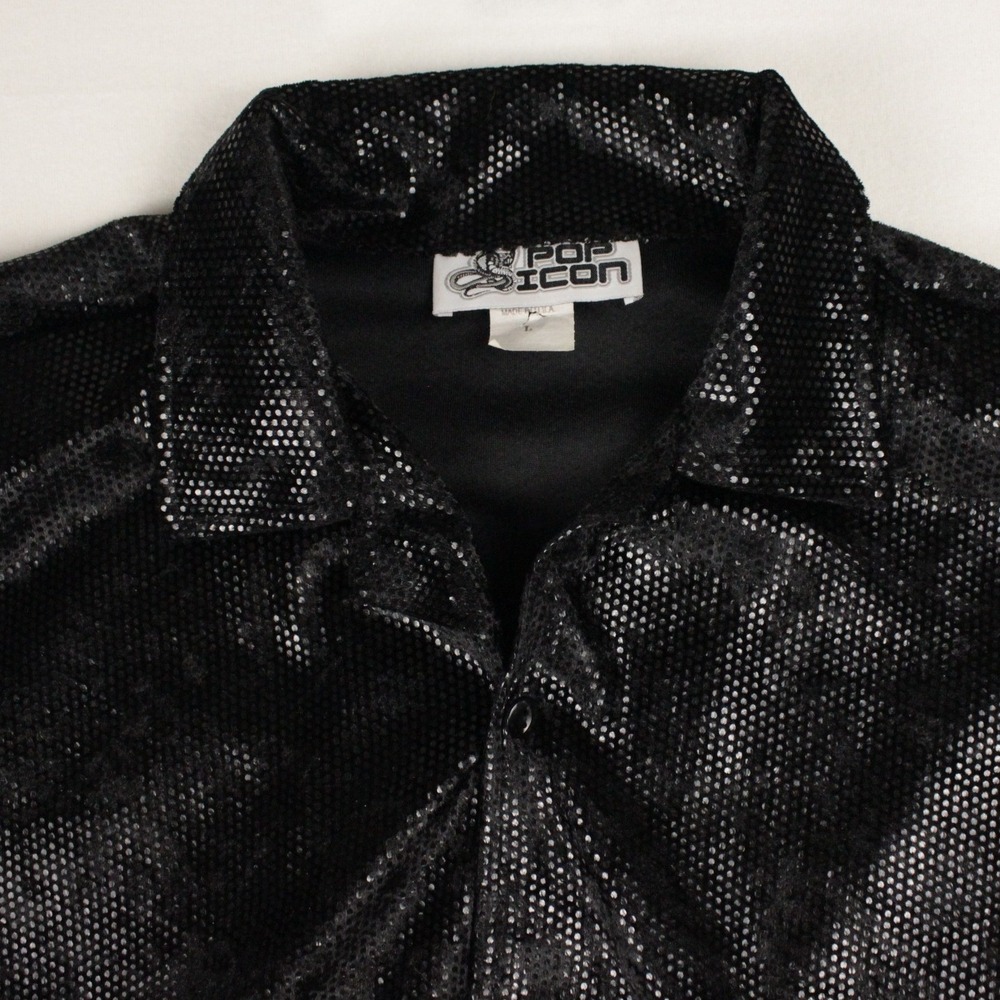 Pop Icon Mens Large Black Metallic Dot Shimmer Short Sleeve Button Up Shirt USA